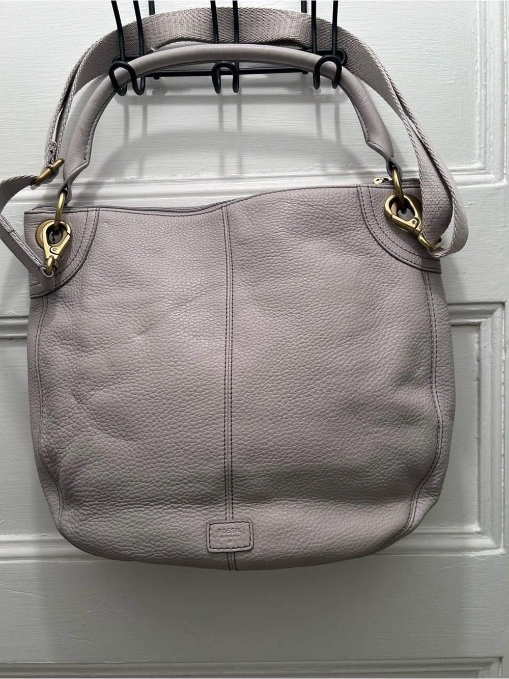 FOSSIL Karli Hobo Crossbody Gray Pebbled Soft Leather Or Shoulder Handbag